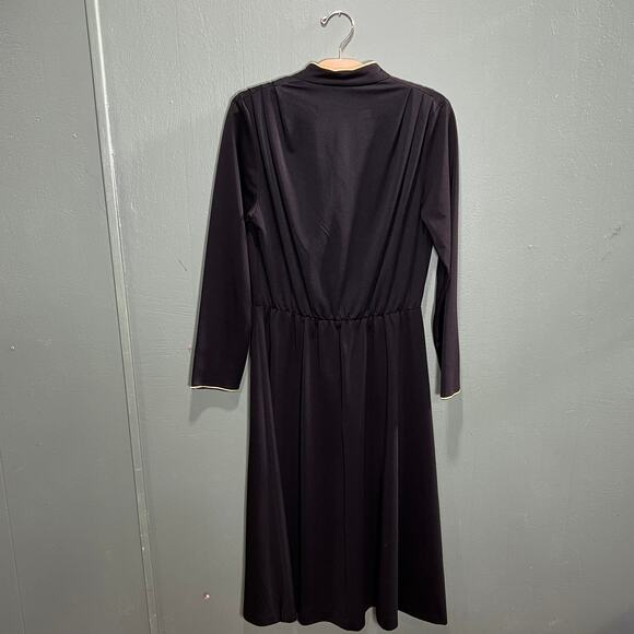 Vintage Landou Black Dress Size 10 Gold Trim Long Sleeve Midi - Picture 4 of 9